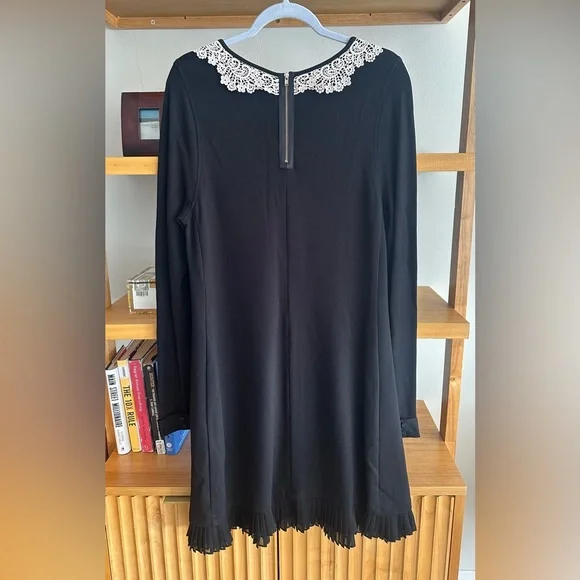 Wrap London Black Long Sleeve Dress with White Lace Collar and Pockets- size L - Picture 4 of 8